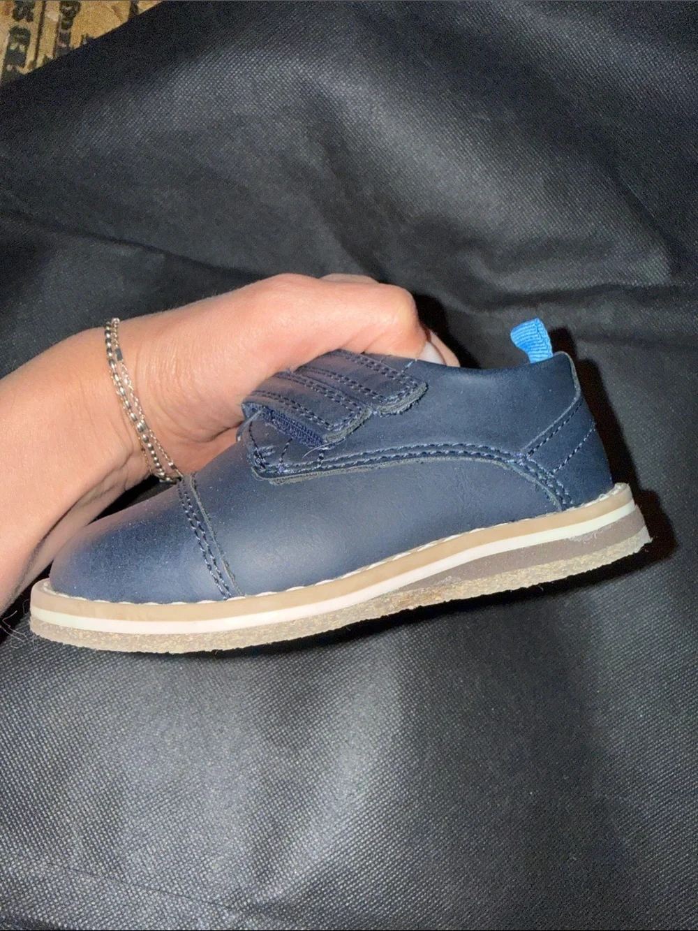 Cat & Jack Navy Blue Toddler Boy Dress Shoes with Tan Trim Size 6